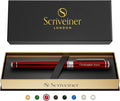 Scriveiner Personalized Deep Crimson Red Rollerball Pen - Stunning Red Lacquer Luxury Pen with Chrome Finish, Schmidt Ink Refill, Engraved Roller Ball Gift Set for Men & Women, Custom Name Engraving