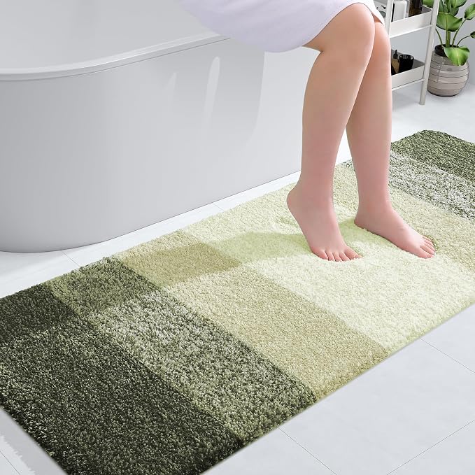 OLANLY Bathroom Runner Rugs Mat 59x24, Extra Soft Absorbent Microfiber Bath Rugs, Rubber Backing, Quick Dry, Washable Long Bath Mats for Bathroom, Tub and Shower, Home Decor Accessories, Dark Green