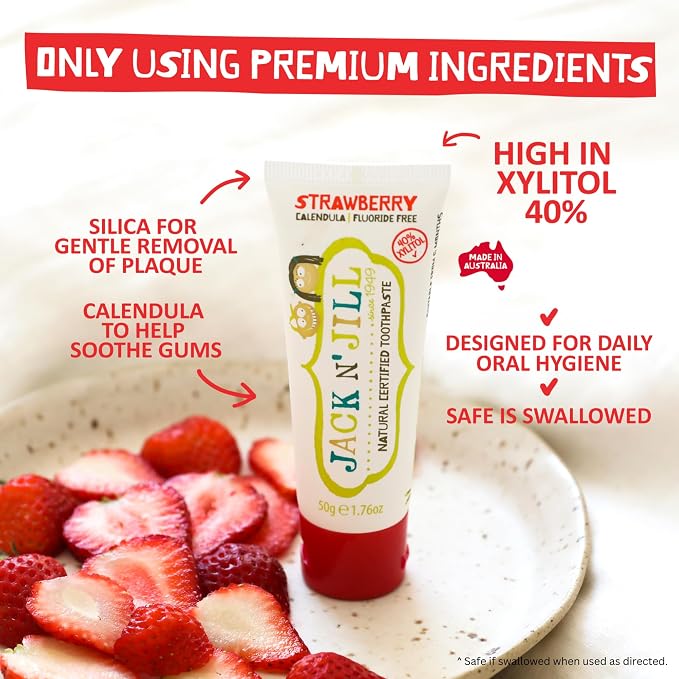 Jack N Jill Natural Toothpaste, Flavor Free, 1.76 oz (Pack of 6) | Fluoride Free Kids & Toddlers Toothpaste, Gently Cleans Teeth, 40% Xylitol, BPA Free, No Artificial Dyes
