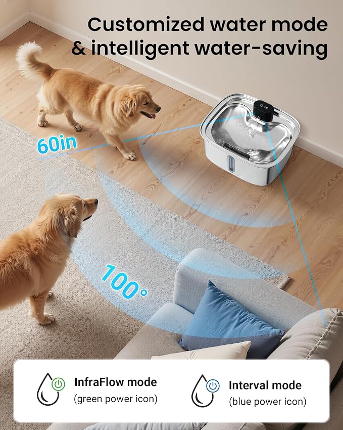 Smart Pet Water Fountain, 10L/338Oz Stainless Steel Cat Water Fountain with APP Monitoring, Automatic Dog Water Bowl Dispenser for Large Dogs Cats Mutil-Pets, Indoor and Outdoor