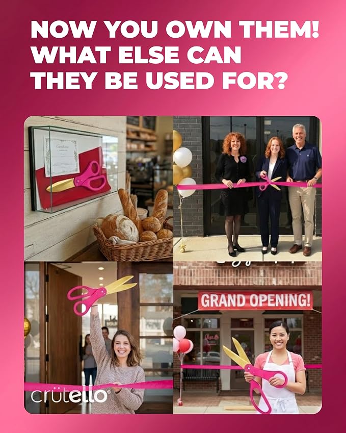 Crutello Giant Ribbon Cutting Ceremony Kit - 20"Large Gold Scissors Set with Pink Handle, Durable Big Scissor and 30 Feet of Oversized 4"Wide Pink Grand Opening Ribbon