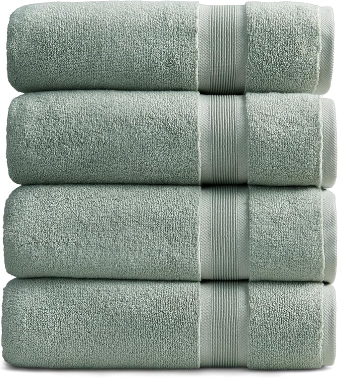 Springtree Home Luxury Bamboo Rayon Bath Towel Set | 4-Pack | Eucalyptus | 35% Bamboo Rayon - 65% Zero Twist Cotton | Absorbent Quick-Dry Towels for Bathroom | Ultra Soft | OEKO-TEX Standard 100