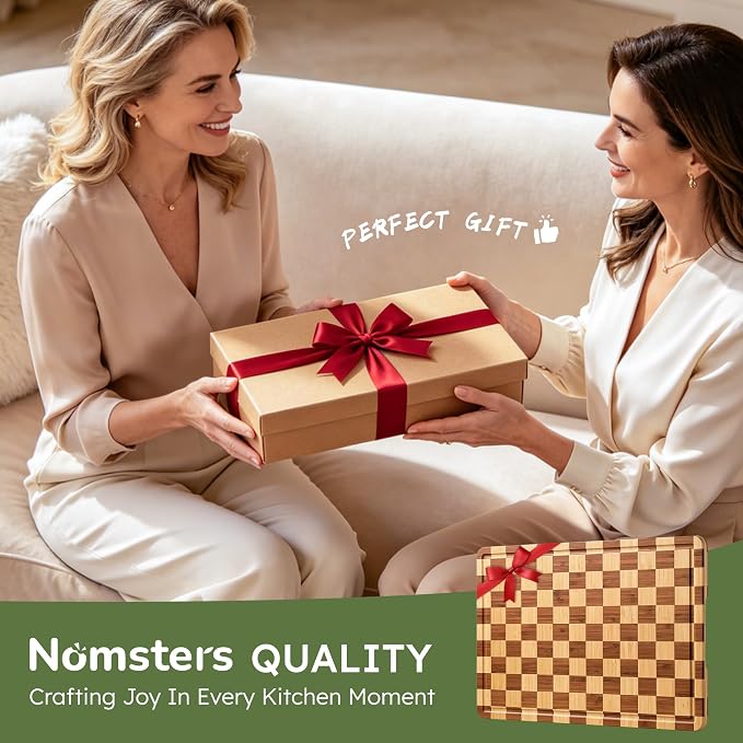 20”Extra Large Bamboo Cutting Boards for Kitchen Wooden Checkered Cutting Board Heavy Duty Butcher Block Juice Groove Non Toxic End Grain Charcuterie Board Serving Non Slip XXL Wood Chopping Board