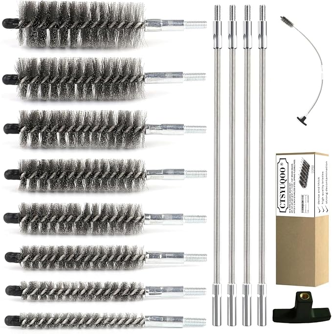 50 in Pipe Cleaning Brush Set with Stainless Steel Bristles, Wire Brush with 4pcs Stainless Steel Spring Flexible Rods, Stainless Steel Pipe Brush 8pcs for Auto Parts, Bottles, Tubes.