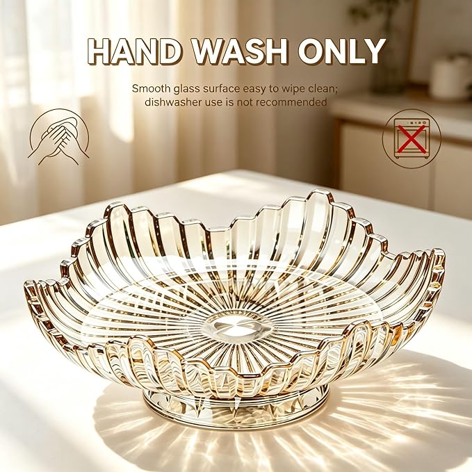 Rotatable Crystal Glass Fruit Bowl, Extra Large Flower Tray 12In | Smooth 360° spinning base, max 20kg load for kitchen & dining display