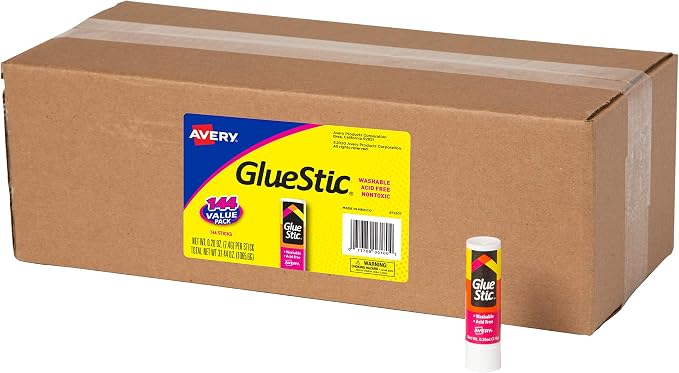 Avery Glue Stick Value Pack White, Washable, Nontoxic, 0.26 oz. Permanent Glue Stic, 144pk (00100)