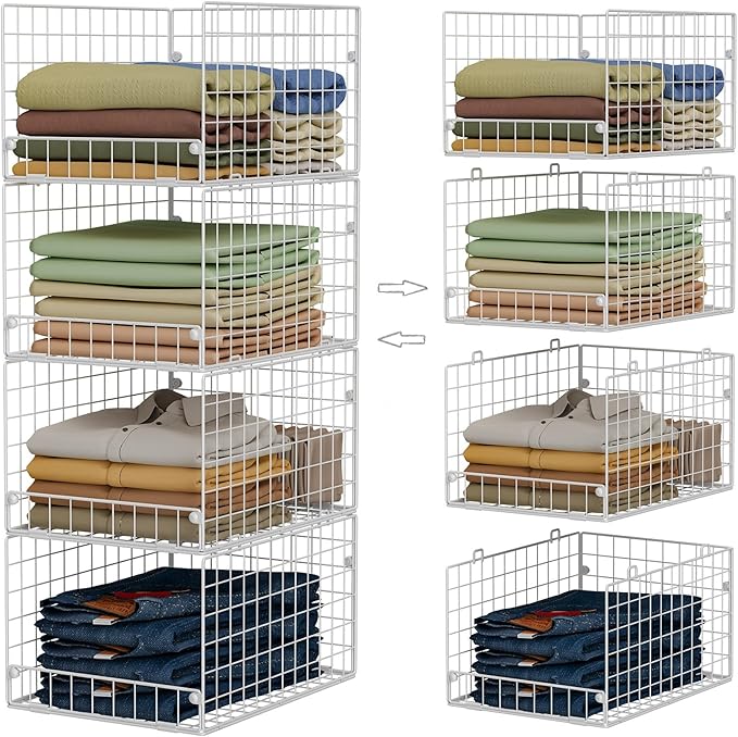 Yociyoga Stackable Closet Organizers and Storage - 4-Tier Stackable Storage Bins, Foldable Closet Shelf Organizer Basket, Clothes Organizers Shelves for Organizer System(Patent 30022416)