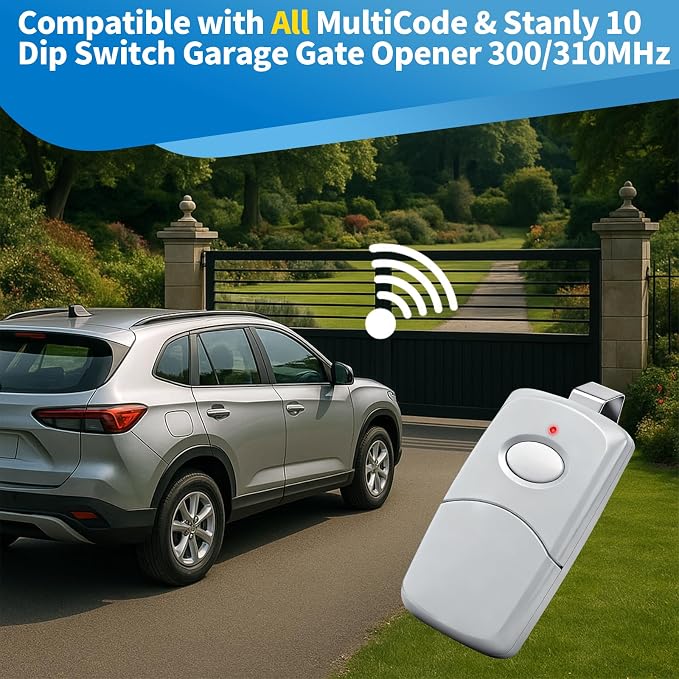 6 for 10 Dip Switch Multicode & Stanley Gate Opener Remote 300MHz & 310MHz | Compatible with 10 Digit Multicode Gate Opener,for Multi code Garage Door Opener Remote 3089 1050,Gate Remote Control Clicker