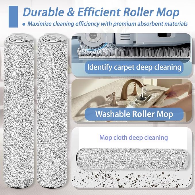 Replacement Accessories Compatible with Roborock Qrevo Curv 2 Flow Robot Vacuum Cleaner,2 Main Brush,3 Roller Mop Cloth, 4 HEPA Filter,6 Side Brush,6 Dust Bag,Accessories Parts Kit ﻿
