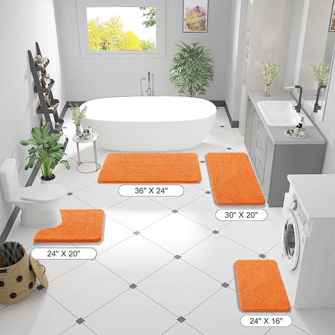 OLANLY Bathroom Runner Rugs 59x20, Extra Soft Absorbent Chenille Bath Rugs, Rubber Backing Quick Dry, Machine Washable Long Bath Mats for Bathroom Floor, Tub and Shower, Home Decor Accessories, Orange