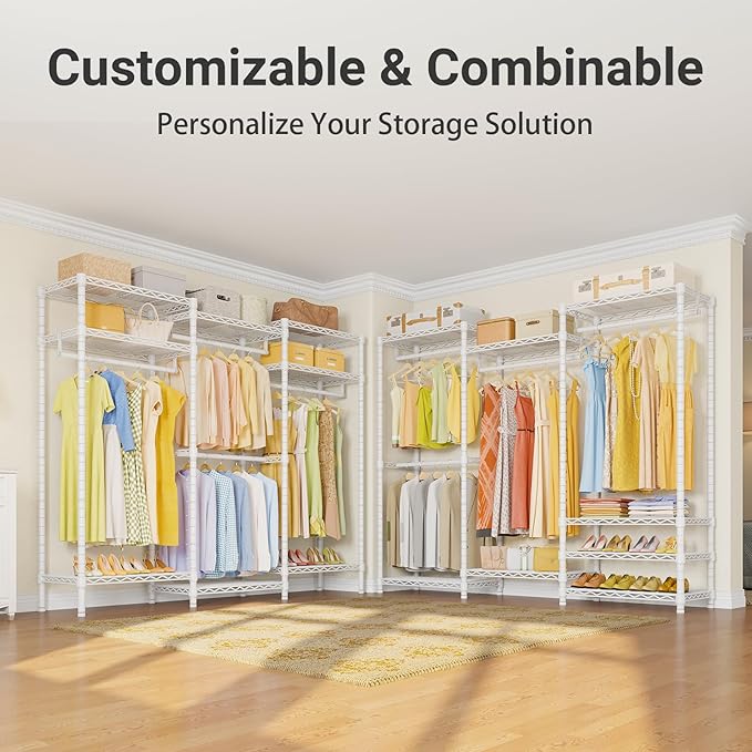 VIPEK V5 Portable Closet Wardrobe Heavy Duty Clothes Rack, Freestanding Clothing Racks with 4 Hang Rods & 8 Shelves, Adjustable Custom Closet Racks, 68.9" L x 15.7" W x 76.4" H, Max Load 890LBS, White