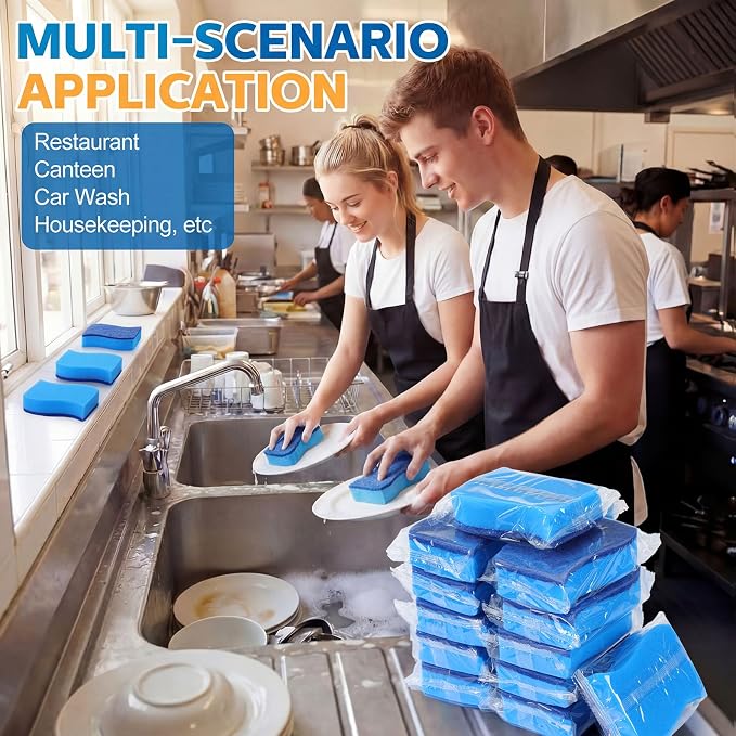 Tioncy 90 Pcs Individually Wrapped Sponge Bulk Non Scratch Scrub Kitchen Cleaning Sponges Blue Dual-Sided Dish Scrubber, Cleans Fast Without Scratching for Washing Dishes and Cleaning Kitchen