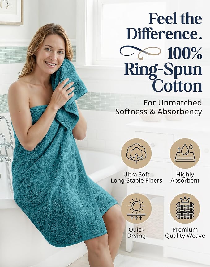 LANE LINEN Bath Towel Set 100% Cotton 6 Piece Soft Absorbent - Sea Port | Towel Set Of 6 - Ring-Spun Cotton, Terry Weave Comfort, Long-Lasting Comfort, Hotel-Style Look, Gets Softer With Every Wash