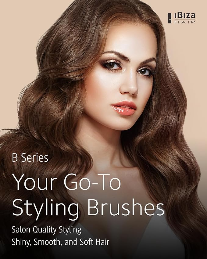 Ibiza Hair Boar Bristle Large Round Brush (B8-70mm) | Blonde Bristles + Cork Handle | Ideal for Fine or Curly Hair | Creates Shiny Irregular Curls
