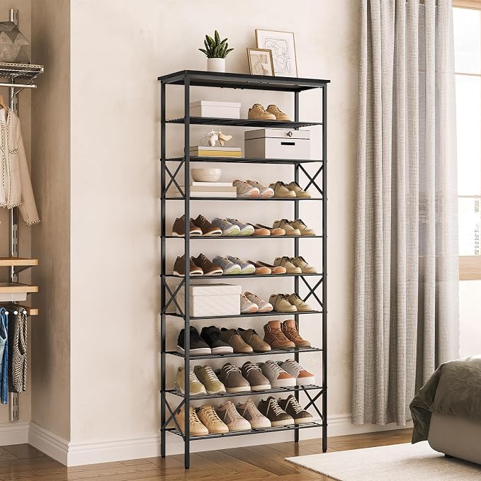 YATINEY 10 Tier Shoe Rack, Large Capacity Shoe Storage Organizer Holds 40 Pairs, Sturdy and Stable, for Entryway, Hallway, Closet, Dorm Room, Charcoal SS10BCG1
