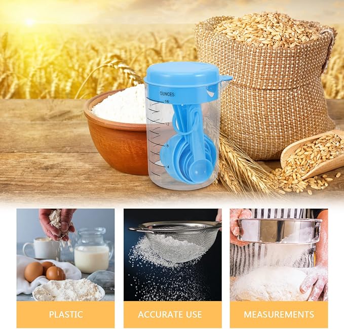 Measuring Cups and Spoons Set 2 Sets 500ml and Dry Measuring Cups Measure Spoons Kitchen Gadgets for Cooking Baking Sky-Blue(Color:Sky-Blue) (Sky blue)
