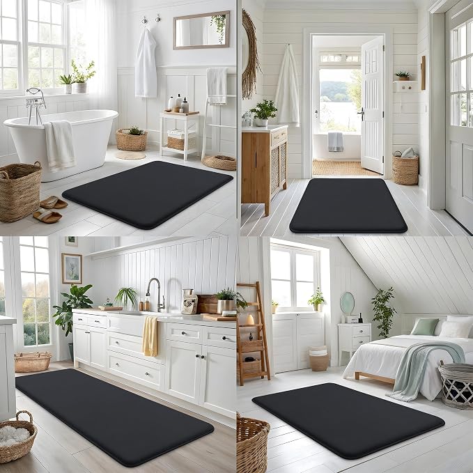 Smiry Memory Foam Bath Mat 47x17, Extra Soft and Absorbent Bathroom Mats, Non Slip Washable Carpet for Floor, Shower and Tub, Black