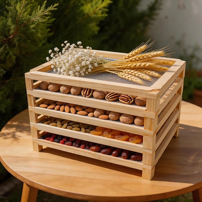 Tnstbiee 5Tier Wooden Counter Herb Drying Rack,Stackable Mesh Dryer Screen | 11.8×15.74in No-Drill Drying Rack. Dries Herbs,Flowers,Veggies & Plant Samples,Thoughtful Gift For Gardeners And Home Cooks