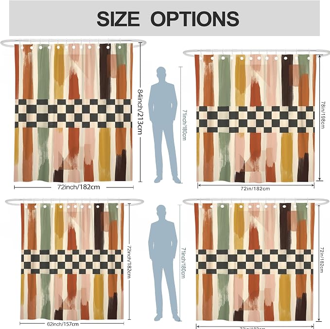 Brush Patterns Shower Curtain, Modern Abstract Checkered Stripes Fall Earth Tones Waterproof Fabric Toile Cloth Shower Curtains for Bathroom Bathtub Apartment Decor 72x72 Inch