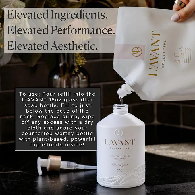L'AVANT Collective Natural Luxury Dish Soap Refill | Plant-Based, Non-Toxic & Grease-Cutting, Refill for Glass Bottle, 32 Fl Oz | Blushed Bergamot