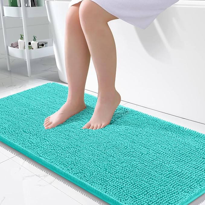 OLANLY Large Bathroom Rugs 45x27, Extra Soft Absorbent Chenille Bath Rugs, Rubber Backing Quick Dry, Machine Washable Bath Mats for Bathroom Floor, Tub and Shower, Home Decor Accessories, Teal