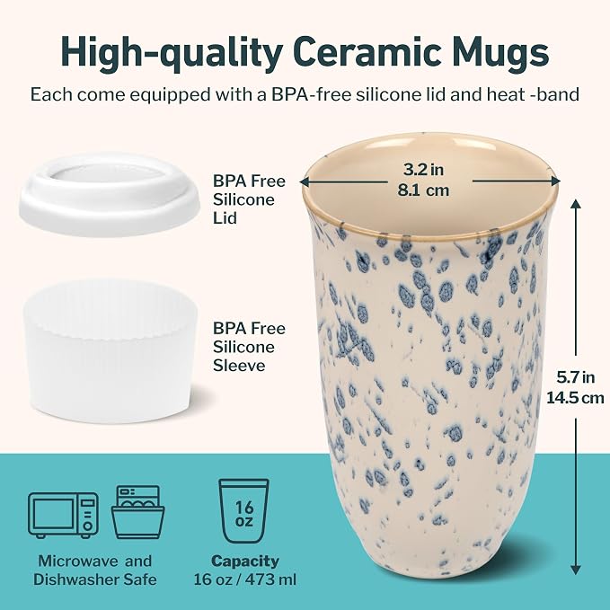 NOVA CERAMICS Travel Coffee Mug– Travel Coffee Tumbler – On the Go Coffee Mug – Microwave & Dishwasher Safe Green Coffee Tumbler - Gifts For Women Men Him Her – 16oz – Orchid