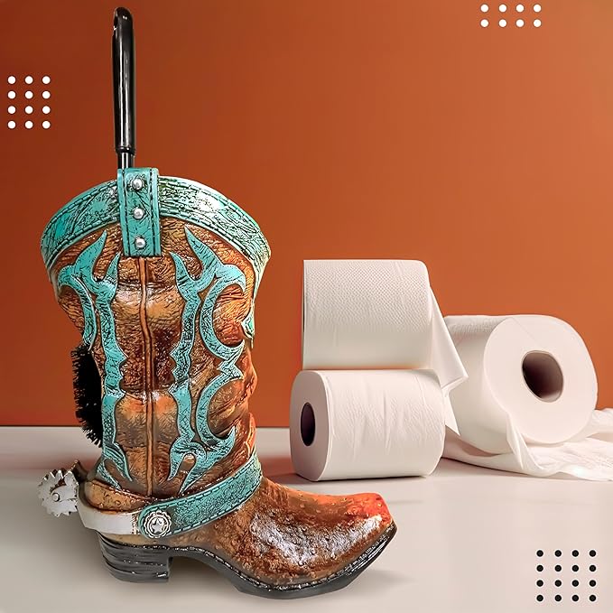 Granatan Cowboy Boot Toilet Brush Holder, Vintage Bathroom Accessories, Rustic Bathroom Decor