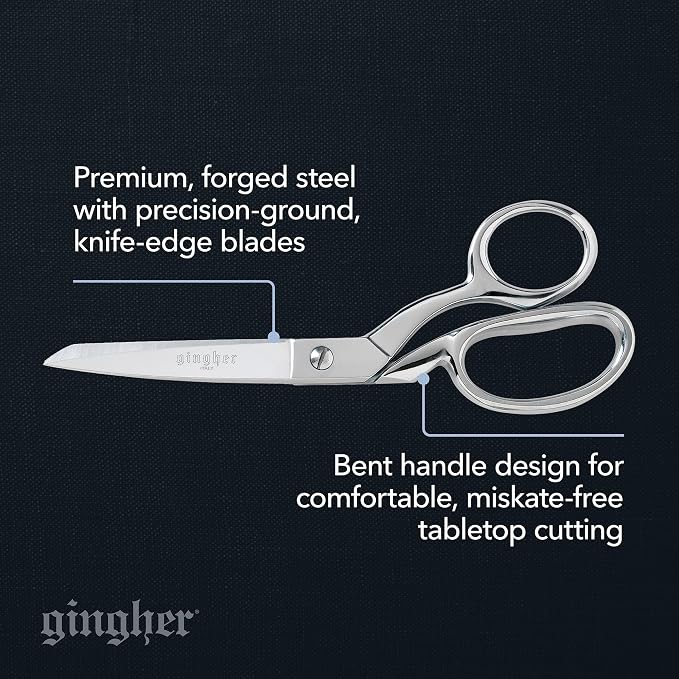 Gingher 8" Professional Dressmaker Scissors for Fabric Cutting, Razor-Sharp Knife-Edge Blades, Precise Cuts for Sewing & Quilting, Heavy-Duty Forged Steel with Protective Sheath, Made In Italy