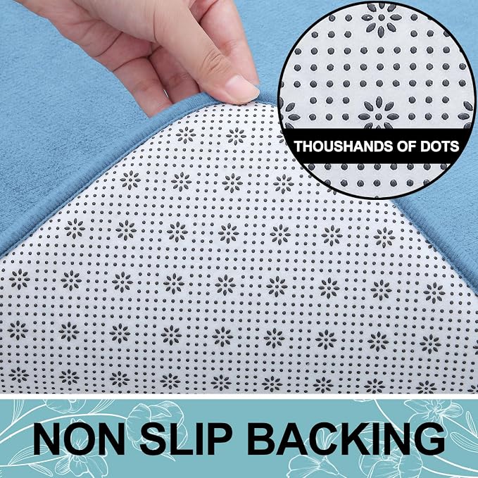 Smiry Memory Foam Bath Mat 36x24, Extra Soft and Absorbent Bathroom Mats, Non Slip Washable Carpet for Floor, Shower and Tub, Blue