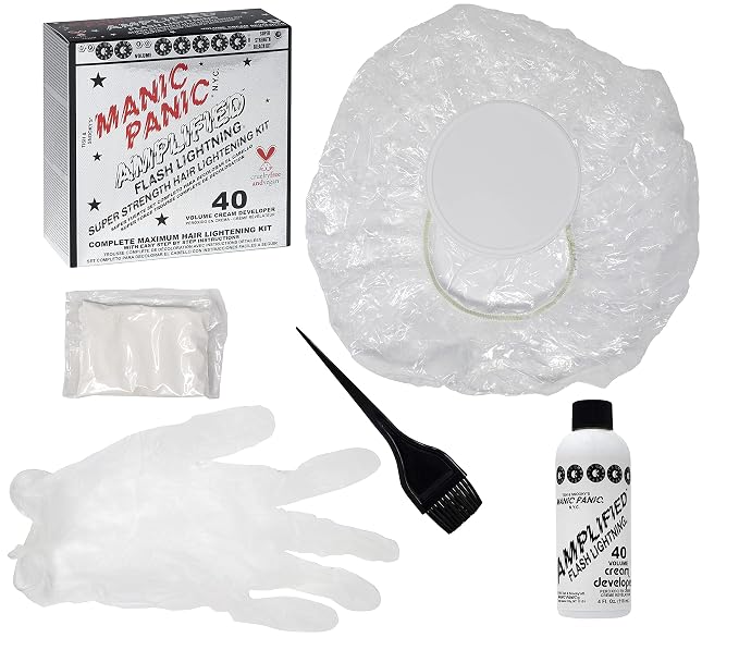 MANIC PANIC Flash Lightning Hair Bleach Kit - 40 Volume Developer + Bleach Powder - Lifts Hair Color Up to 7 Levels - Lightener for Extra Dark Shades - Vegan & Cruelty-Free (3 Pack)