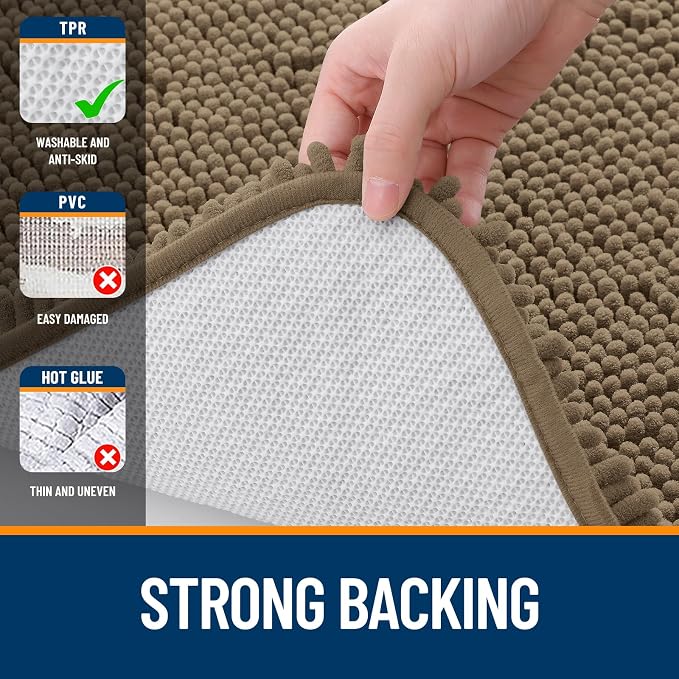OLANLY Large Bathroom Rugs 40x24, Extra Soft Absorbent Chenille Bath Rugs, Rubber Backing Quick Dry, Machine Washable Bath Mats for Bathroom Floor, Tub and Shower, Home Decor Accessories, Tan