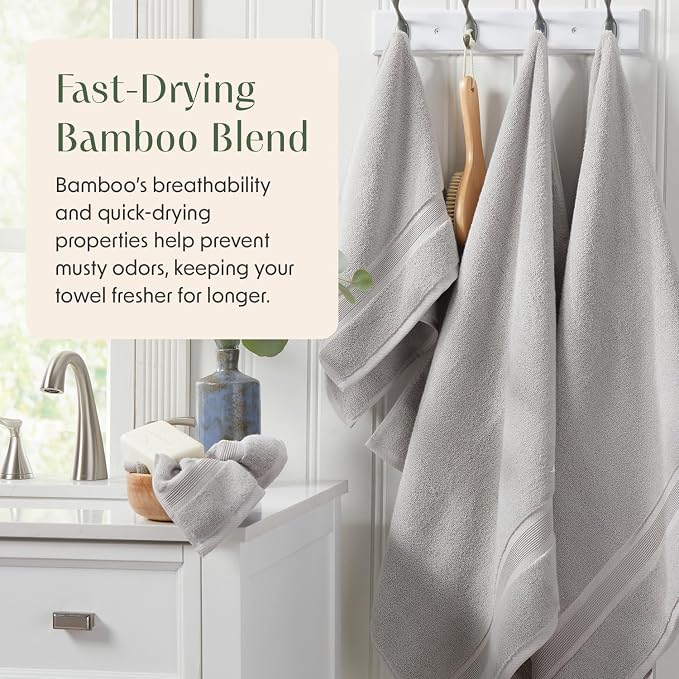 Luxury Bamboo Rayon Oversized Bath Towel Set | 2-Pack | Ultra Soft | Grey | 35% Bamboo Rayon - 65% Zero Twist Cotton | Absorbent Quick-Dry Towels for Bathroom | Ultra Soft | OEKO-TEX Standard 100