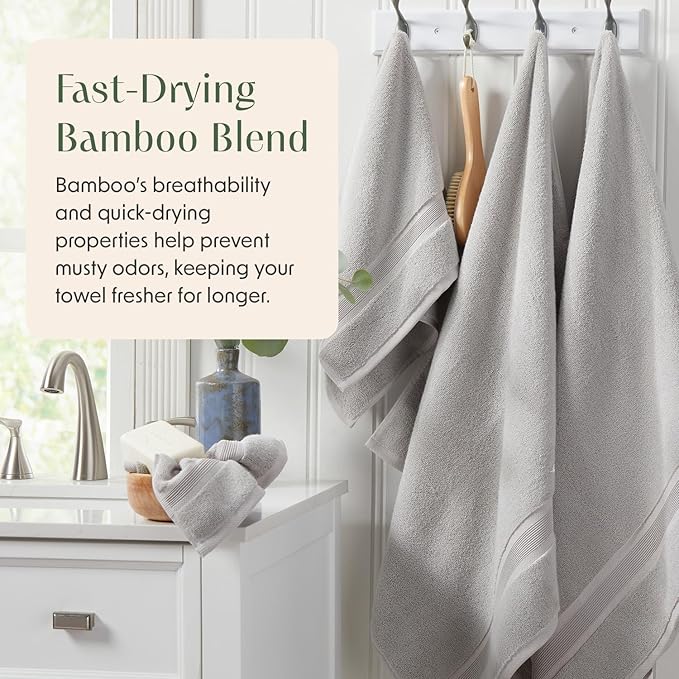 Springtree Home Luxury Bamboo Rayon Bath Towel Set | 6-Piece Set | Grey | 35% Bamboo Rayon - 65% Zero Twist Cotton | Absorbent Quick-Dry Towels for Bathroom | Ultra Soft | OEKO-TEX Standard 100