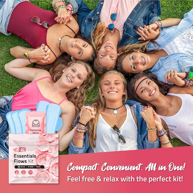 Essential Flows Period Kit - 3 Pantyliners, 2 Maxi Pads & Feminine Wipe | Hygiene Essentials for School, First Period