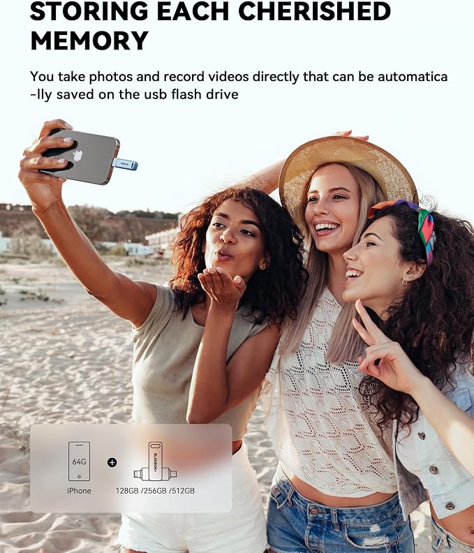 MFi Certified 256GB iPhone Photo Stick, High-Speed USB Flash Drive Memory Storage for Video Backup, Compatible for iPhone/iPad/Android/PC (Blue)