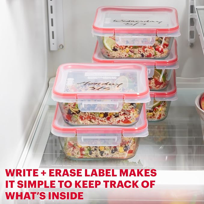 Pyrex Freshlock (5-Pack, 4 Cup) Glass Food Storage Containers Set, Airtight & Leakproof Plastic Locking Lids BPA-Free, Meal Prep Containers Set, Freezer Dishwasher Microwave Safe | Meal prep containers with BPA-free plastic airtight locking lids, freez...