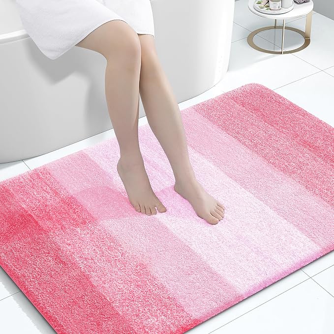 OLANLY Large Bathroom Rugs Mat 44x32, Extra Soft Absorbent Microfiber Bath Rugs, Rubber Backing, Quick Dry, Machine Washable Bath Mats for Bathroom Floor, Tub and Shower, Home Decor Accessories, Pink