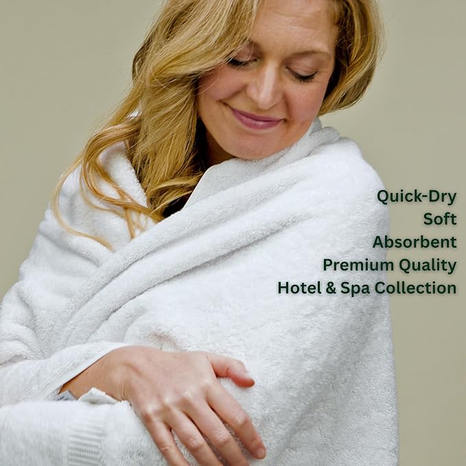 SALBAKOS 100% Turkish Cotton Bathroom Towel Set of 6-Piece, White | 630 Gsm Thick Super Soft Highly Absorbent 2 Bath + 2 Hand + 2 Washcloth Towels Sets, Giftable, Hotel Quality, Made in Turkey