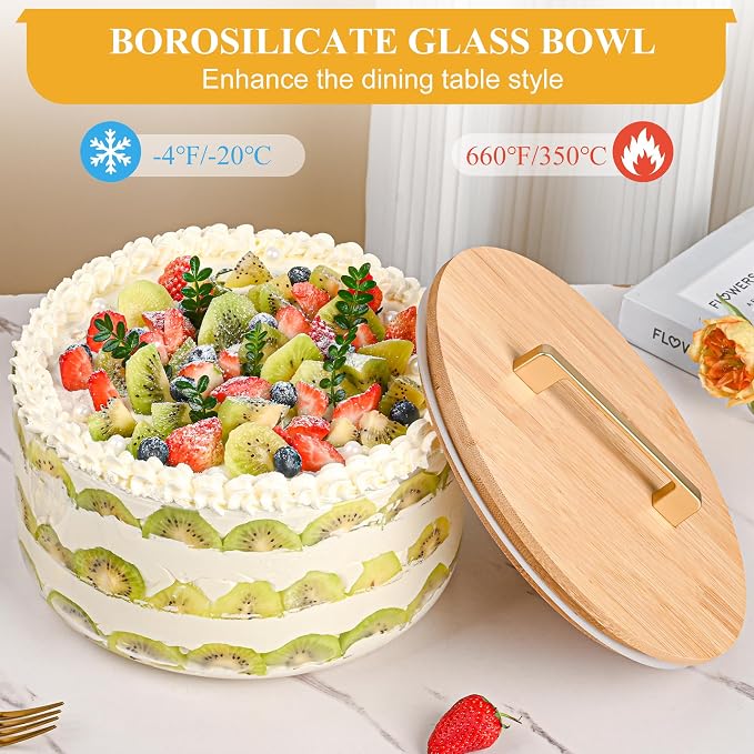 Glass Trifle Bowl with Airtight Lid, 155oz Large Salad Bowl, Glass Serving Bowl for Popcorn, Cake, Salad, Fruit, Baking, Dessert and Party Diy, BPA Free, Oven, Dishwasher Safe