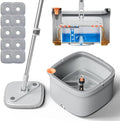 Spin Square mop and Bucket System with Wringer Set for Home with 10 Mop Pads (Grey,White)