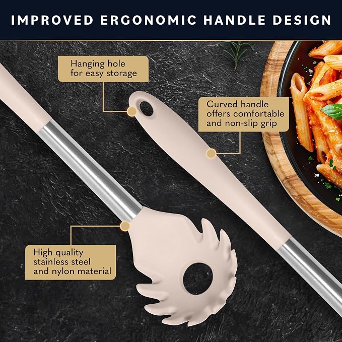 Home Hero Silicone Kitchen Utensils Set - Heat Resistant Non-Scratch Cooking Utensils - Ergonomic Silicone Spatula Set - Dishwasher Safe Kitchen Tools - 26 Piece, Stone
