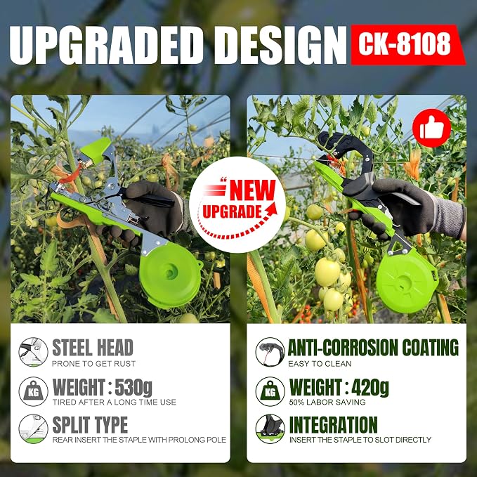 Cekegon Plant Tying Machine, 420g Tapener Tying Tool Plant Tying Tool | 20 Rolls Tape 10000pcs Staples Green