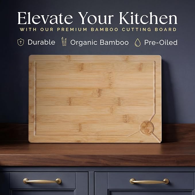 Deer & Oak Extra Large Bamboo Cutting Board 17.3 x 11.8 x 0.8 Inch | Pre-oiled and water resistant · Knife friendly · For meat and vegetables