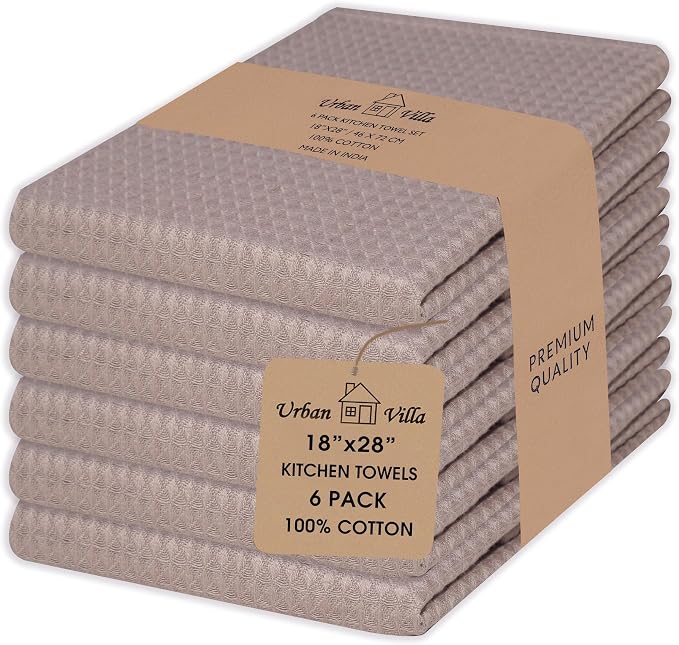 Urban Villa Kitchen Towels Cotton Dish Towels 20”x30” (Set of 6) Tan