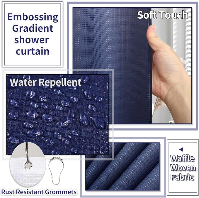 XLHOMO 25PCS Navy Blue Bathroom Accessories Sets Complete, with Shower Curtain, Rugs, Trash Can and Toilet Brush, Soap Dispenser, Toothbrush Holder and Cup, Soap Dish, Qtip Holder, Bathroom Decor Sets