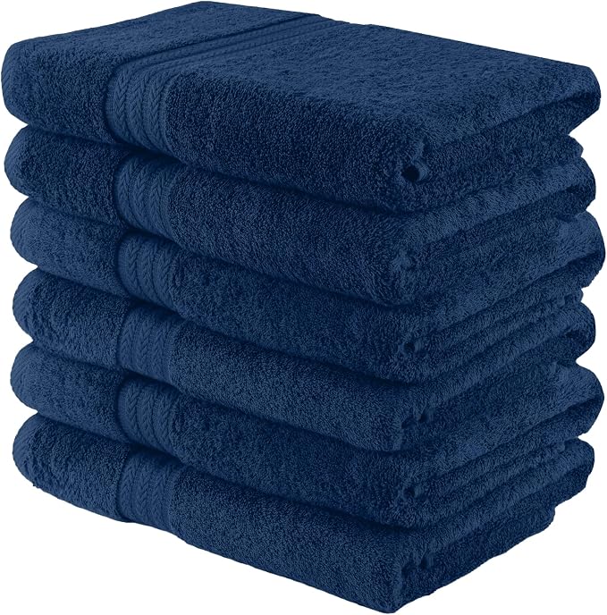 HERCULEAN Large Bath Towels 24 x 50 Pack of 6 | Quick Dry and Highly Absorbent | 100% Cotton Terry Towels for Bathroom - Perfect for Shower - Pool and Spa - Luxury Soft Towels - Navy Blue