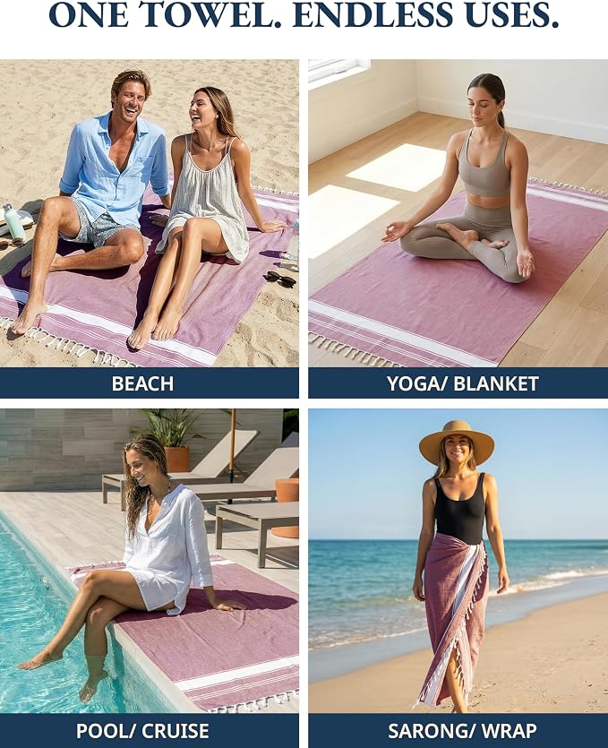 LANE LINEN Beach Towel 4 Pcs, Turkish Beach Towel Set, Soft - Cashmere Rose | Pre-Washed Pool Towels - 39"x71", Vacation Essential - Machine Washable, Travel & Camping - Super Absorbent, Reinforced Hems