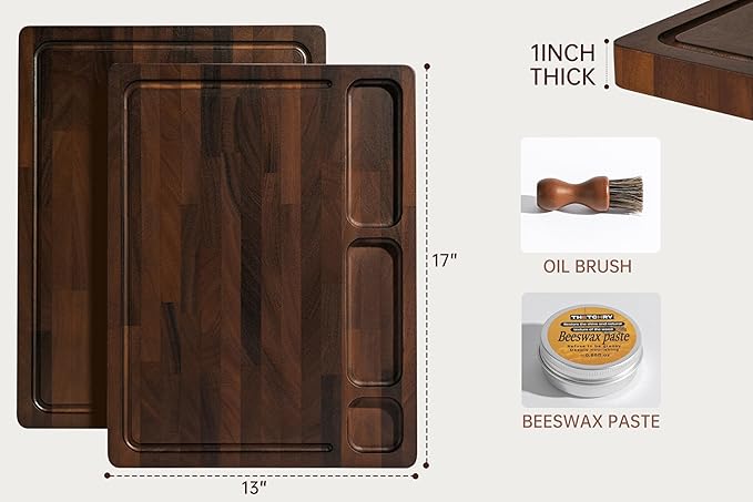 Walnut Cutting Boards For Kitchen, End Grain Wooden Cutting Board | 17” X 13”X 1” Chopping Board Double Sided with Handle, Charcuterie Boards For Meal Prep & Serving with Gift Box