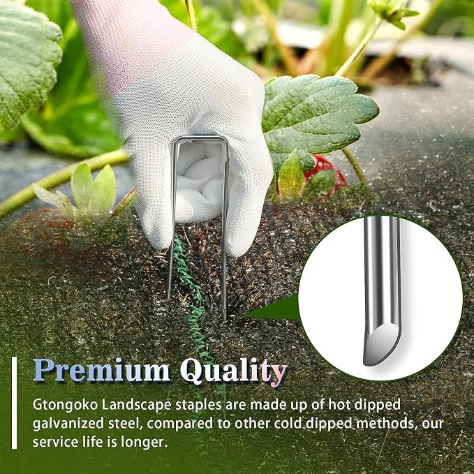 Gtongoko 120 Pack Landscape Staples 6 Inch, 11 Gauge Heavy Duty Galvanized Garden Stakes for Weed Barrier Fabric, Ground Cover, Artificial Turf, Sod, Netting and Irrigation Hose