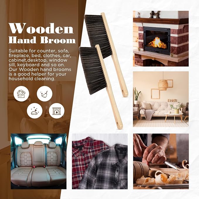 Tioncy 24 Pieces Wooden Dust Brush Bulk Hand Broom Bench Soft Bristle Cleaning Outdoor Furniture Brushes with Long Wood Handle for Cleaning Car Bed Sofa Fireplace Couch Clothes